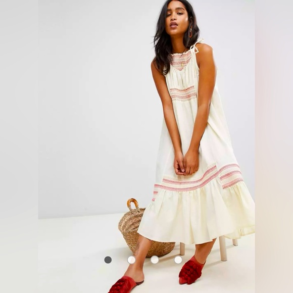 Free People Another Love embroidered linen maxi dress size M - Picture 1 of 10